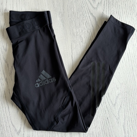 Adidas Womens Size M Alphaskin Climalite Crop Leggings Black - Picture 2 of 8